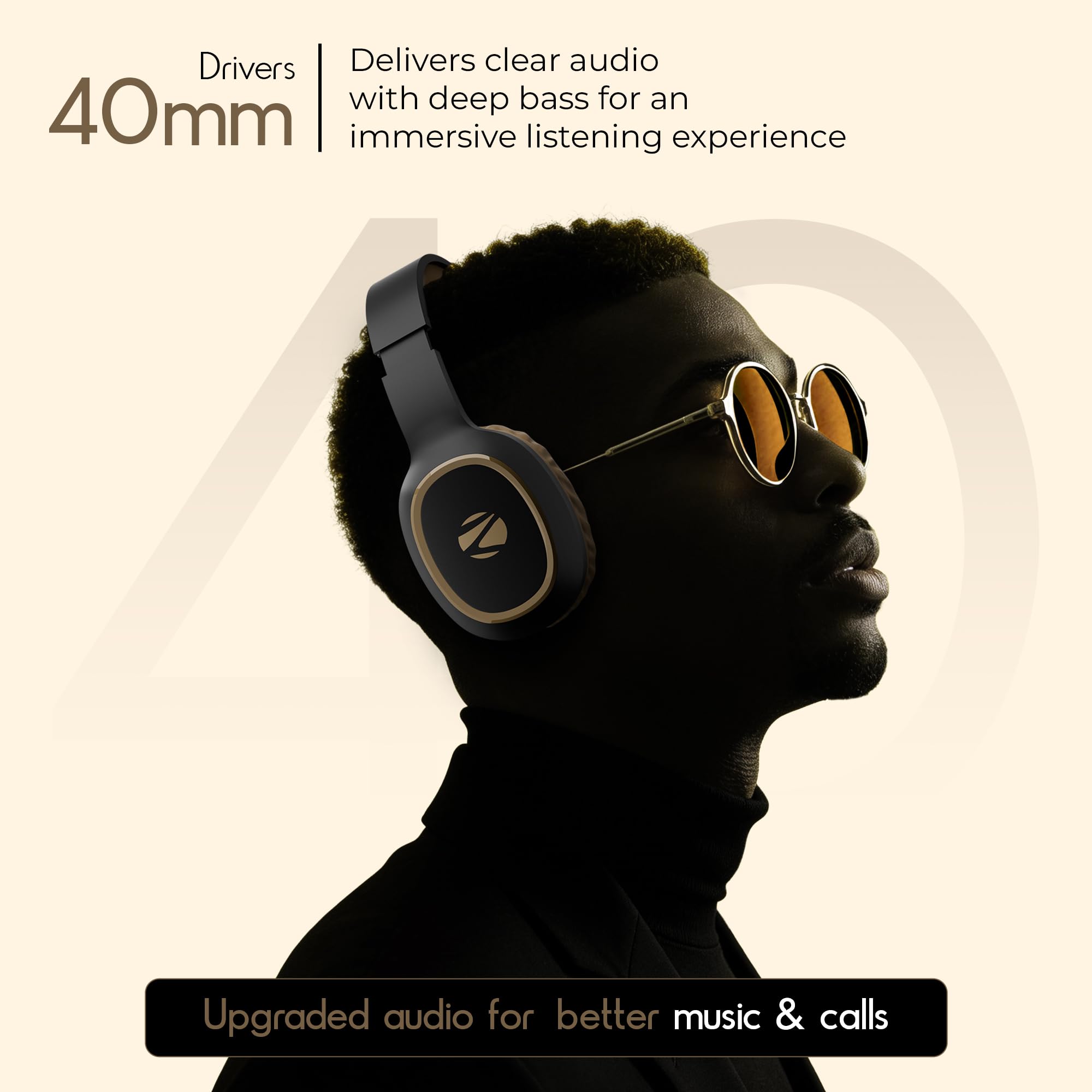 Zebronics Thunder (2026 Upgrade) Wireless Headphones, BT v6.0, True 60 hrs Playback, 40mm Drivers, ENC, Gaming Mode, Dual Pairing, AUX & microSD, Rapid Charging, Call Function (Brown) — Amazon image 2