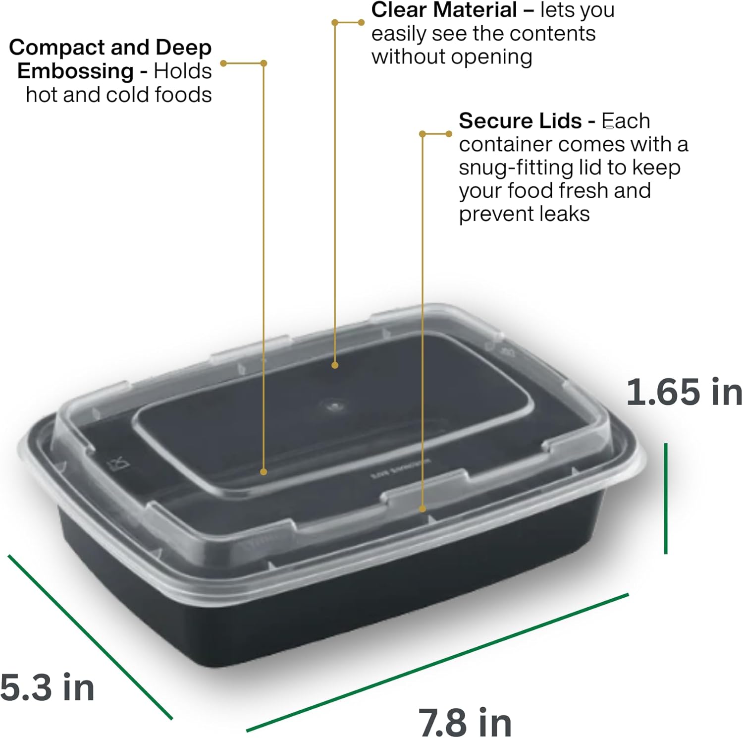Meal Prep Containers [150 Pack] Rectangular Food Storage Containers with Lids, Bento Box, BPA Free, Stackable, Microwave/Dishwasher/Freezer Safe To Go Food Containers for Meal Prep (24oz)