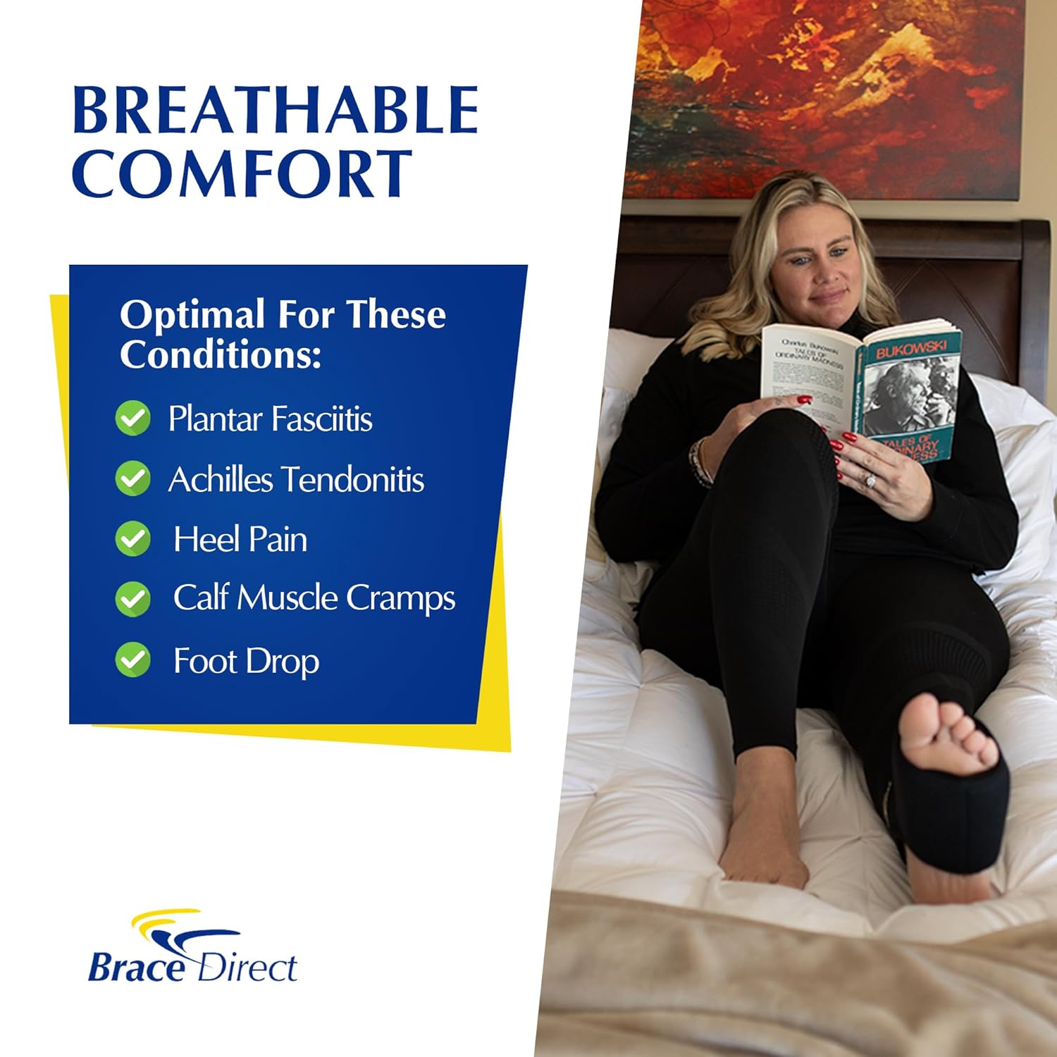 Brace Direct Dorsal Night Splint – Adjustable Sleeping Brace for Plantar Fasciitis, Achilles Tendonitis & Drop Foot, Heel & Arch Pain Relief, Size S-M (US Shoe Men 5-8 / Women 6-9)