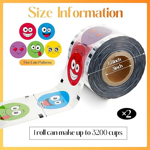 Miniatura 8 de Henoyso Película selladora de vasos de 2 rollos para máquina de sellado de 3.543-4.134 in, 6400 tazas, película selladora de té de burbujas para