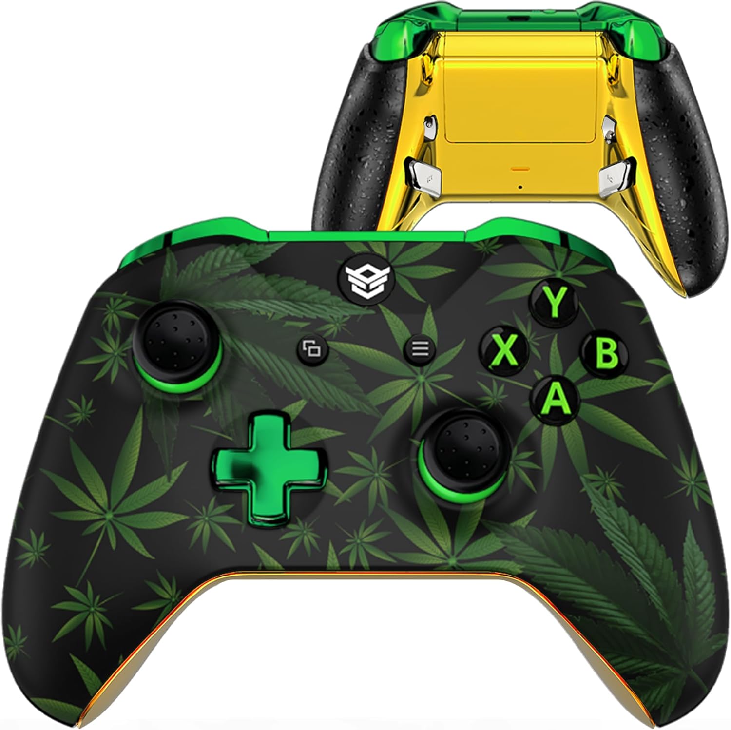 HEXGAMING BLADE Wireless Controller for Xbox Series X & S, for Xbox One, and for Windows 7/8/10-2 Remappable Back Buttons - Triggers Stop - Interchangeable Thumbsticks - Weeds Chrome Green Labeled