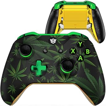 HEXGAMING BLADE Wireless Controller for Xbox Series X & S, for Xbox One, and for Windows 7/8/10-2 Remappable Back Buttons - Triggers Stop - Interchangeable Thumbsticks - Weeds Chrome Green Labeled