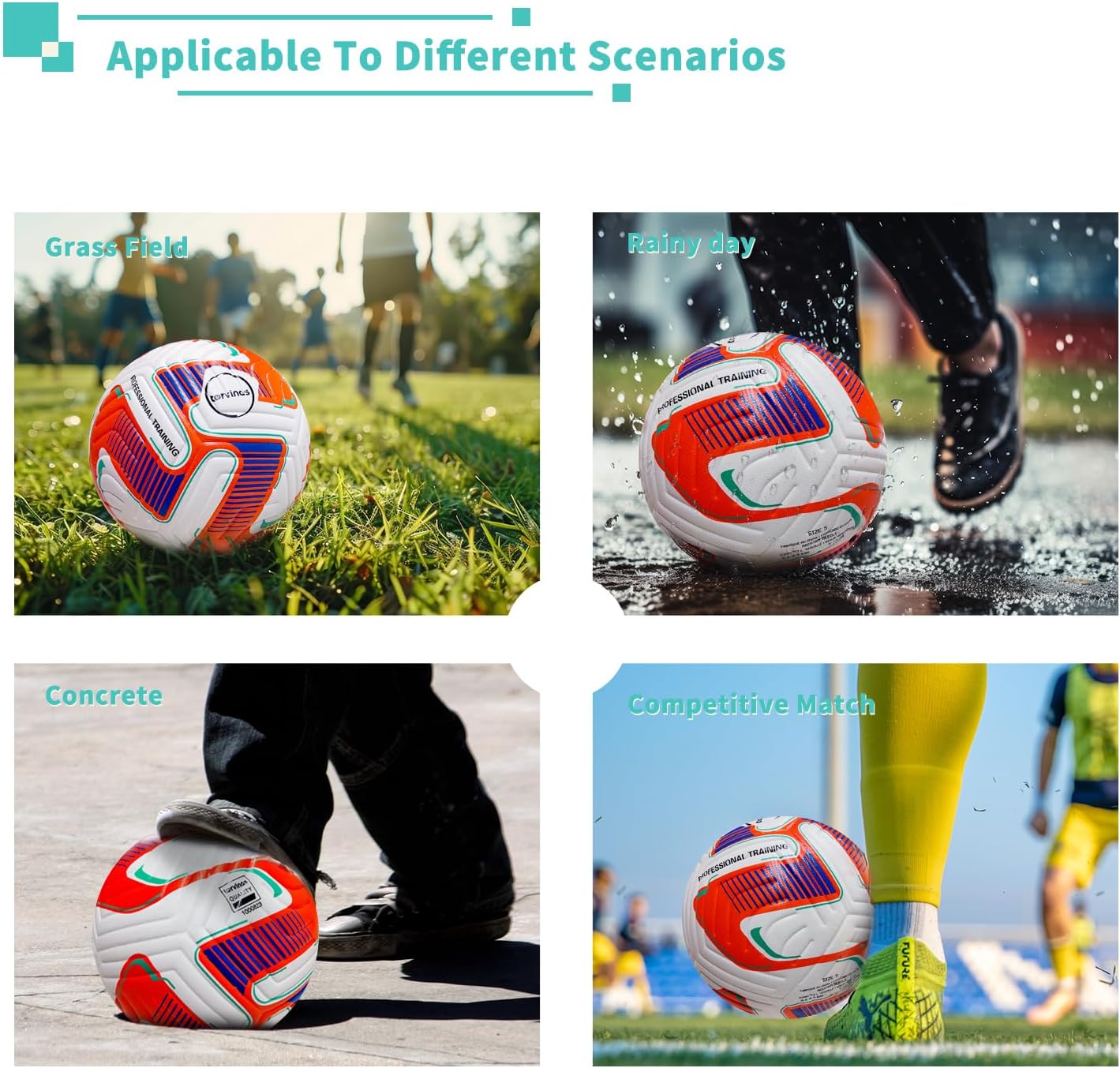 Soccer Ball Size 5,4 – Thermal Bonded Waterproof PU Leather, Professional Training & Match Ball for Youth & Adults, with Pump & Bag, Training Gift Set