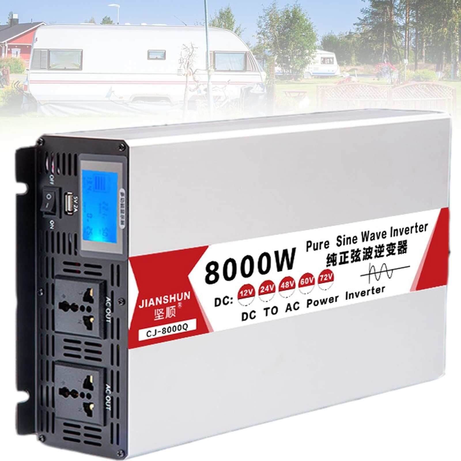 CZVJUKBYP Pure Sine Wave Inverter Dc 12v/24v/48v/60v to Ac 110v 220v Car Converter 4000w/5000w/6000w/8000w Power with LCD(24Vto110V,8000W)