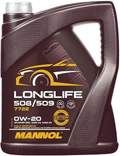Mannol 7722 Longlife Engine Oil 0W-20, VW 508 00/509 00, ACEA C6, 5L | PAO synthetic for petrol and diesel engines with 