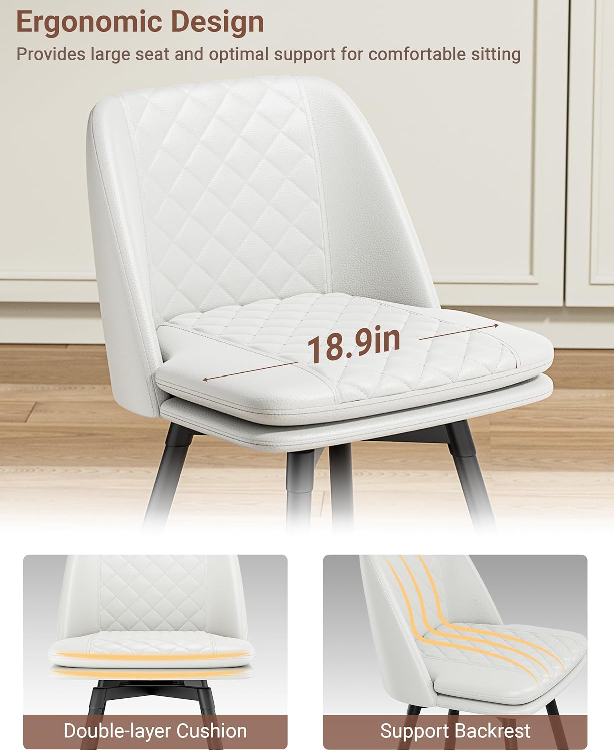 REONEY Bar Stools Set of 2, 26 Inch Counter Height Barstools with Back, 360° Swivel Modern Bar Chairs Double-Layer Upholstered Faux Leather with Metal Footrest for Home Kitchen Island, Café, White