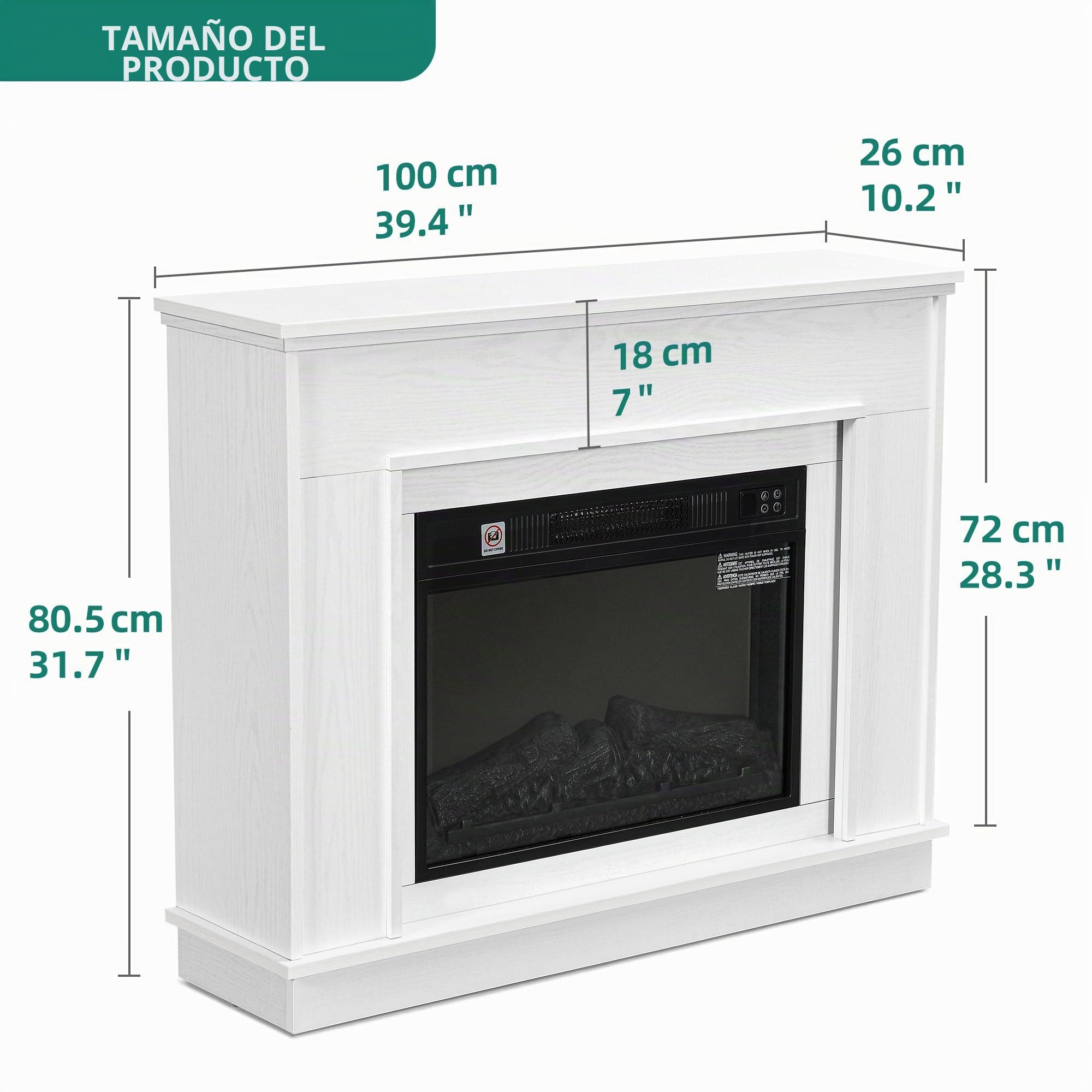 YITAHOME Chimenea Eléctrica Blanca 23″ con Efecto de Llama 3D y LED 24 Colores