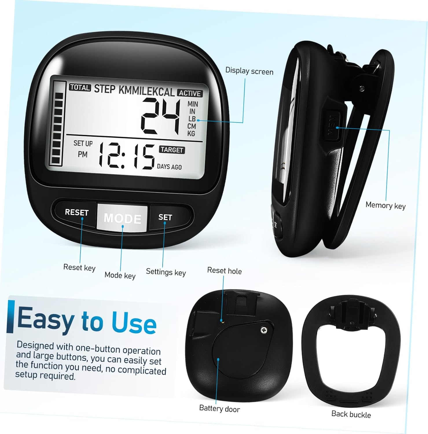 Abaodam Sensor Step Counter for Outdoor Walking Compact Lightweight Clip Pedometer with Day Memory Accurate Steps Tracking for Fitness and Climbing