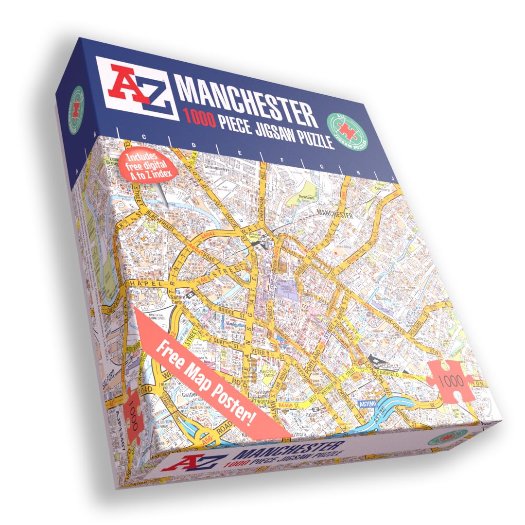 Great Britain A-Z Map of Manchester 1000 Piece Jigsaw Puzzle – Exclusive Street Map – Includes Guide Print & City Index – Nostalgic Gift Mapping Fun for Adults — image 1