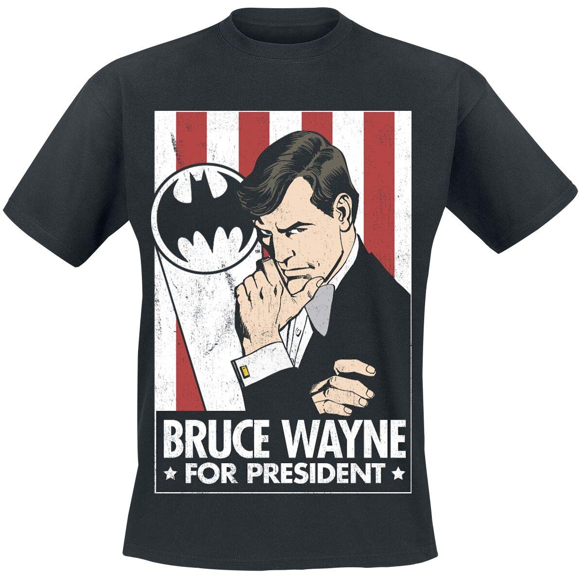 BATMAN Officially Licensed Bruce Wayne for President Mens T-Shirt (Black), X-Large