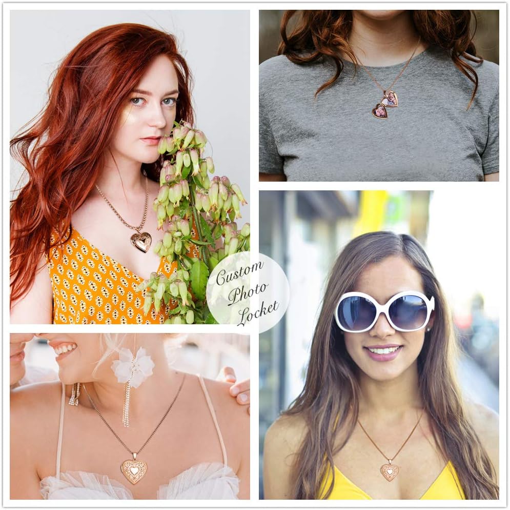 Fanery Sue Heart Locket Necklace That Holds Pictures,Picture Pendant Custom Locket Jewelry Gifts for Women