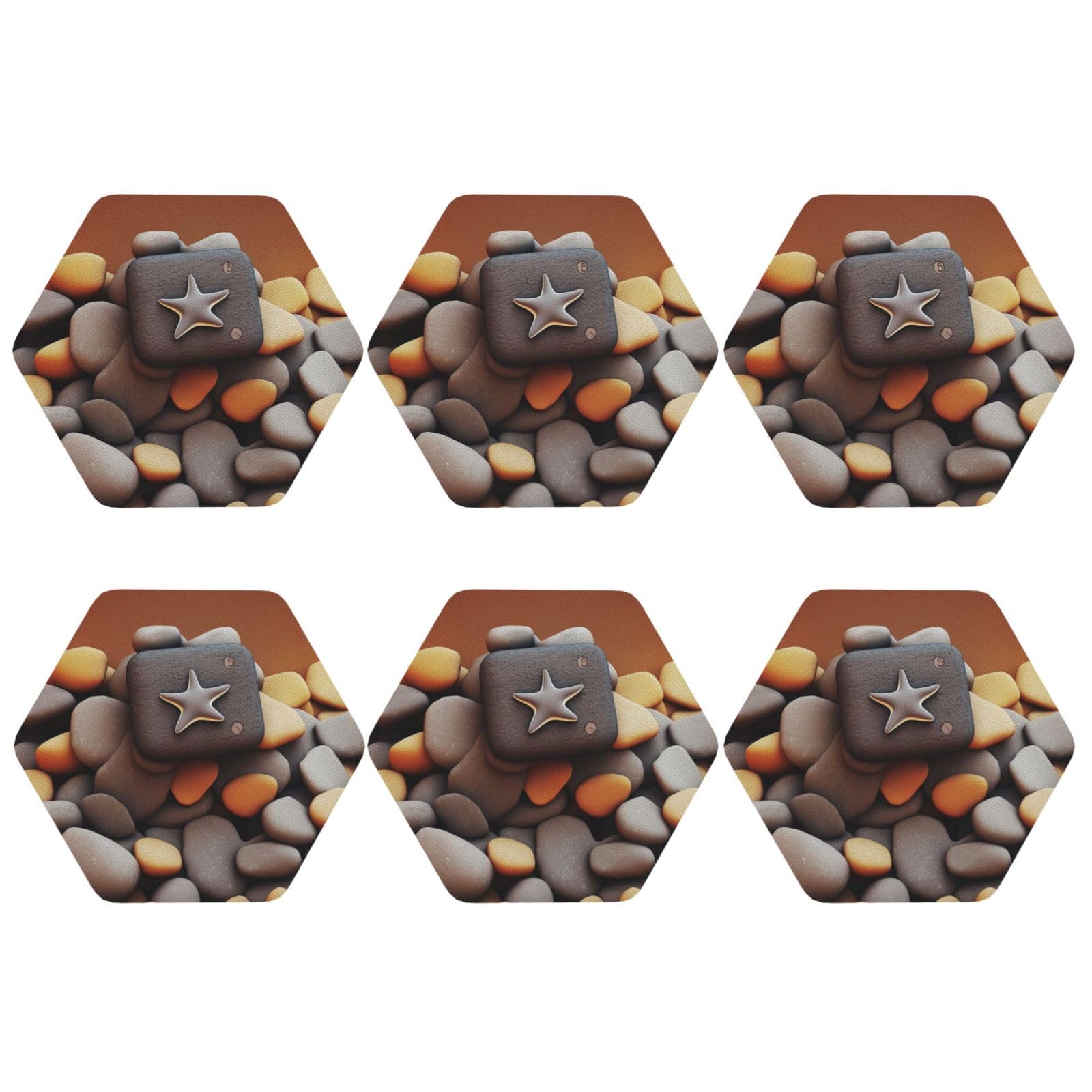 6pcs Leather Coasters for Drinks, Pebble Drink Coasters for Tabletop Protection, 4" Cup Coasters for Coffee Table Decor, Non-Slip Drinking Cup Mat for Hot Or Cold Drink