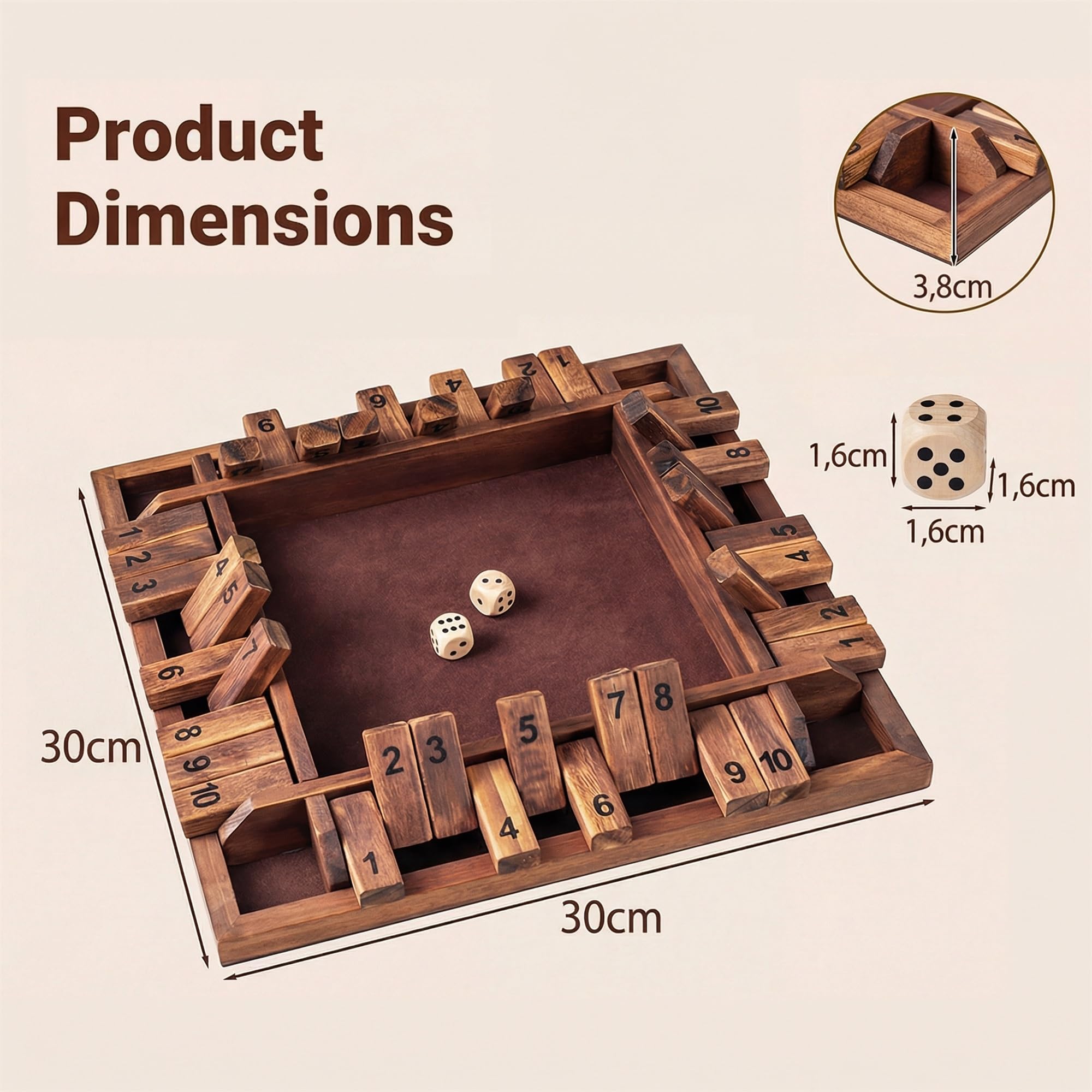 GOPLUS Juego de Datos Shut The Box, Juego de Mesa de Madera de Pino con 2 Dados para 2-4 Jugadores, Cierra la Caja, Juego Matemático de Mesa Familiares y Viaje, para Niños y Adultos (Marrón)