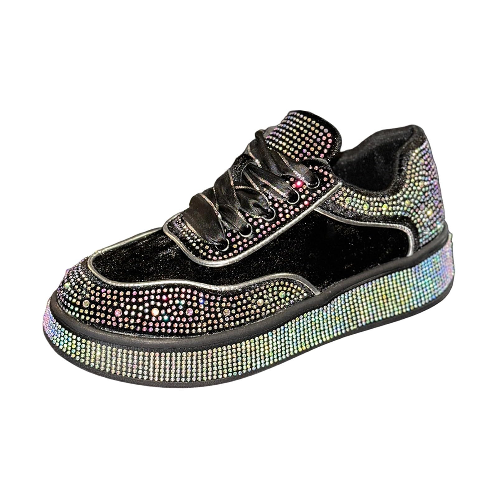 Zapatos brillantes brillantes para mujer, con plataforma, con puntera redonda, para fiestas, bodas, deportes, transpirables, cómodas, para correr, para el tiempo libre, para caminar