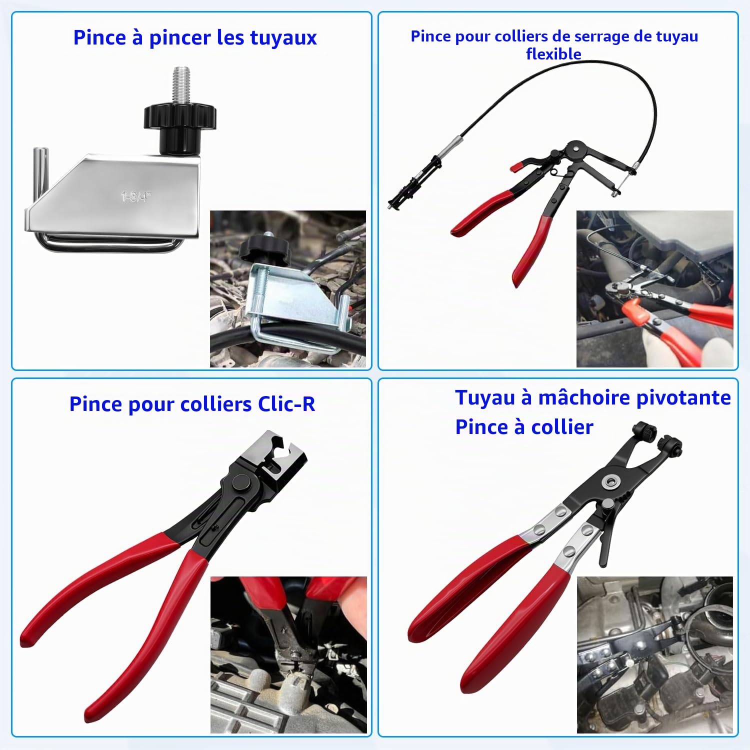 ZKTOOL 16 Pièces à Colliers de Serrage, Outil Flexible de Retrait des Colliers de Serrage, Adapté aux Connecteurs de Bornes Automobiles, au Remplacement des Tuyaux de Carburant, d'Huile et d'Eau
