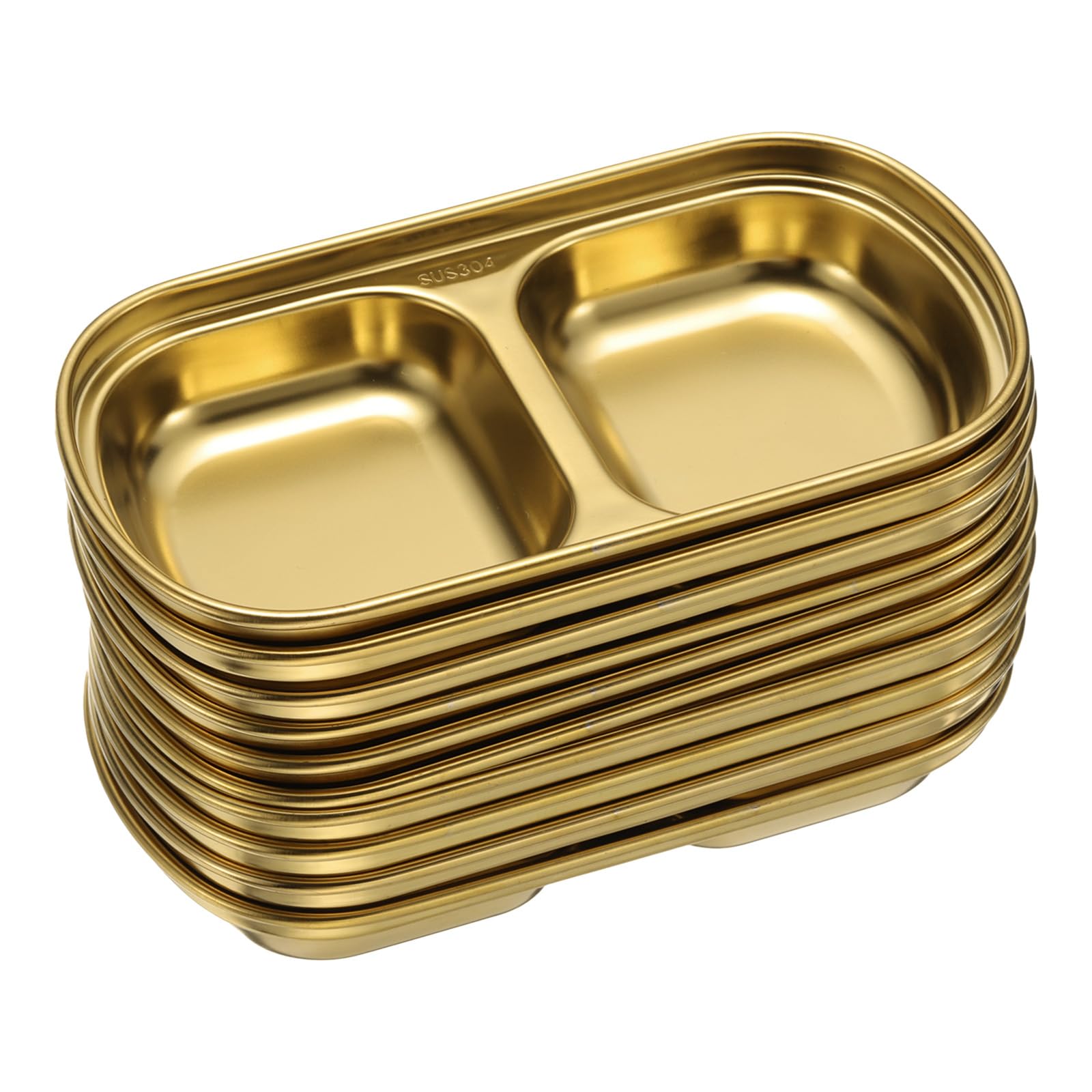 QUARKZMAN 10 Paquetes De Cuencos De Inmersión De Acero Inoxidable Con 2 Compartimentos Rectangulares Divididos, Plato De Condimentos De Metal Para Hogar Fiesta Restaurante Picnic Viaje,