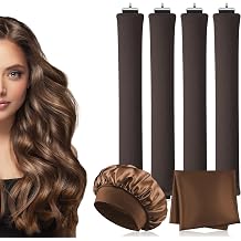 AOOWU 4PCS Heatless Curling Rods, Heatless Blowout Rods with Satin Silk Bonnet and Square Scarf, Overnight No Heat Hair Rollers, Flexi Bars with Hooks, Heat Free Curling Iron for All Hair Types