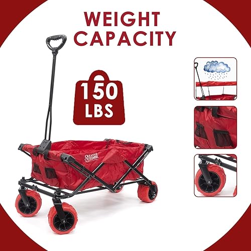 Miniatura 7 de Carrito plegable creativo al aire libre para carga  Todo terreno  Toldo extraíble incluido  Playa, parque, jardín, deportes y camping, rojo