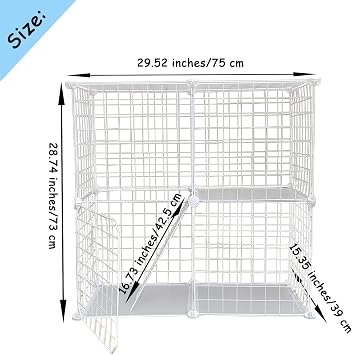 2 Tier Metal Cat Cage Indoor Detachable Cats Cages DIY Pet Playpen Portable Removable Kitten Collapsible Playpen for Small and Medium Cats Kittens Kitty (White 29.52 x 15.35 x 28.74 in)