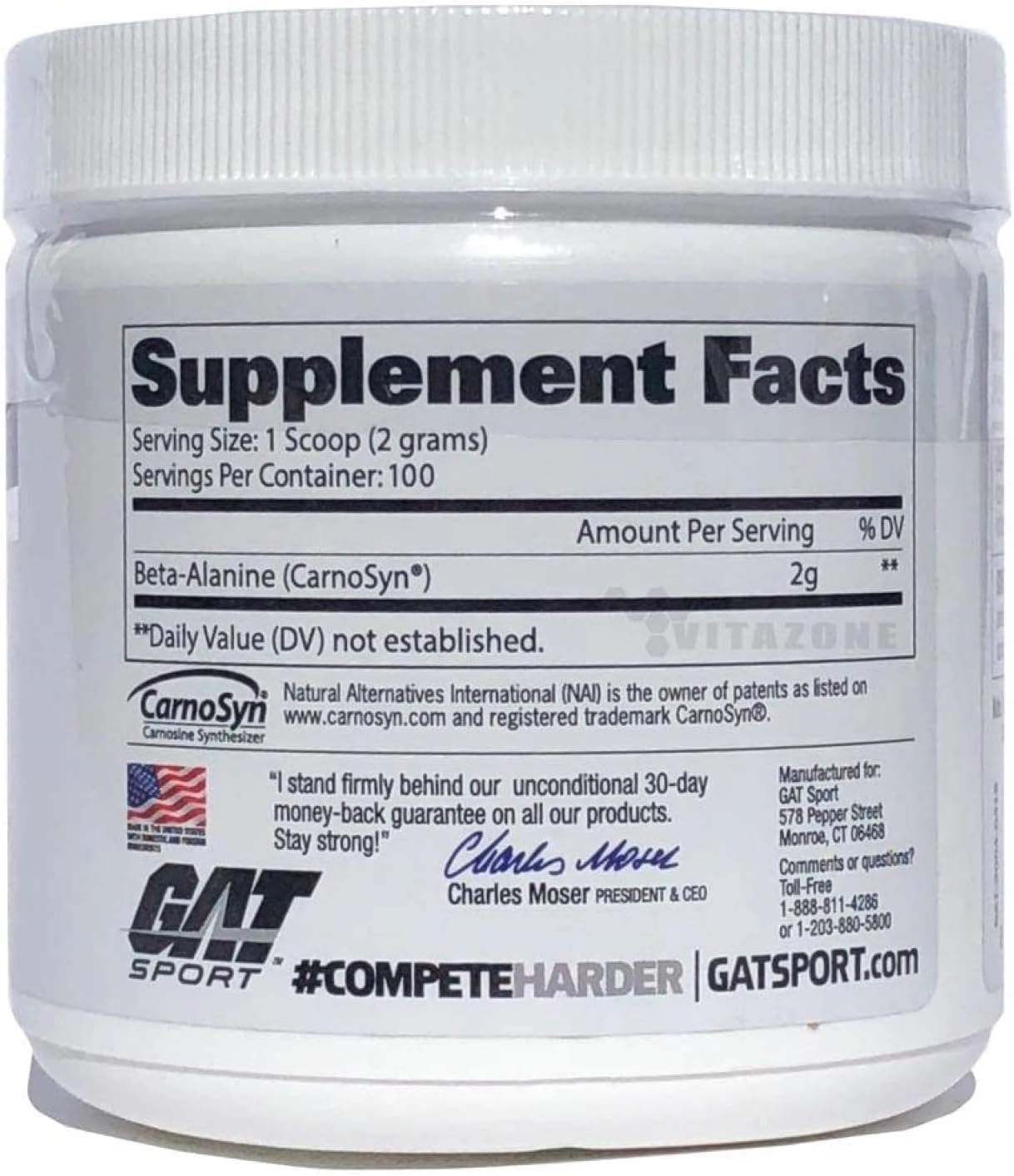 GAT SPORT Beta Alanine Powder Unflavored, 200 Grams, Endurance, Performance, Scoop Included, 100 Servings - Image 2