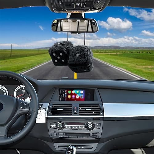 Miniatura 4 de Moioee Par de dados cuadrados retro de felpa mullidos de 3 pulgadas con puntos, decoración para colgar en el espejo del automóvil, adorno para