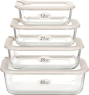 Glass Food Storage Containers with Glass Lids, Microwave Safe Food Container Set, Aitight Meal Prep Container Set, LeakProof, 100% Plastic Free, 4 Pack