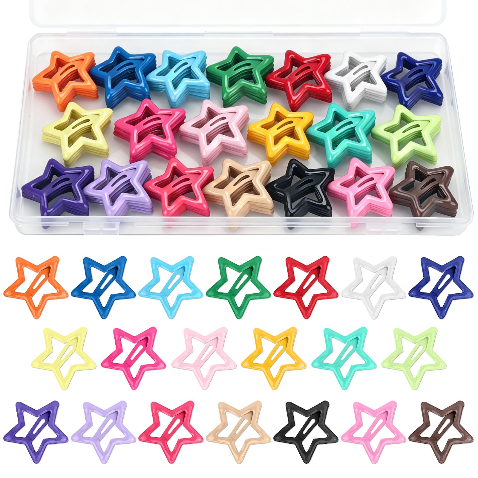 Gingbiss 100 Pcs Star Hair Clips with Storage Box, 1.18" Rainbow Star Clips