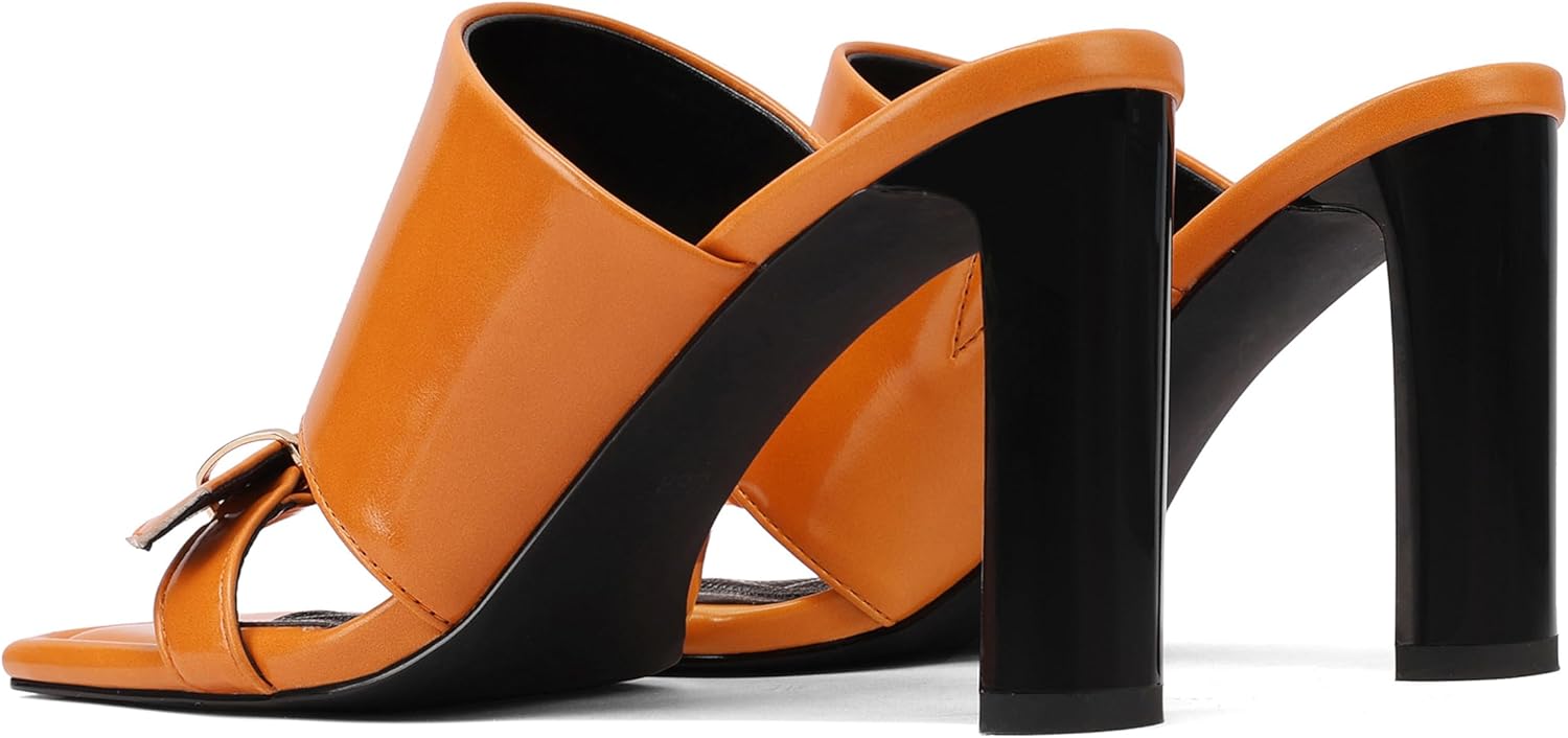 Black Heeled Mules for Women – Wide Band Open Toe Sandals with Square Toe and Buckle Strap Patent Leather Chunky Heels for Evening Outfits and Cocktail Parties - Image 4