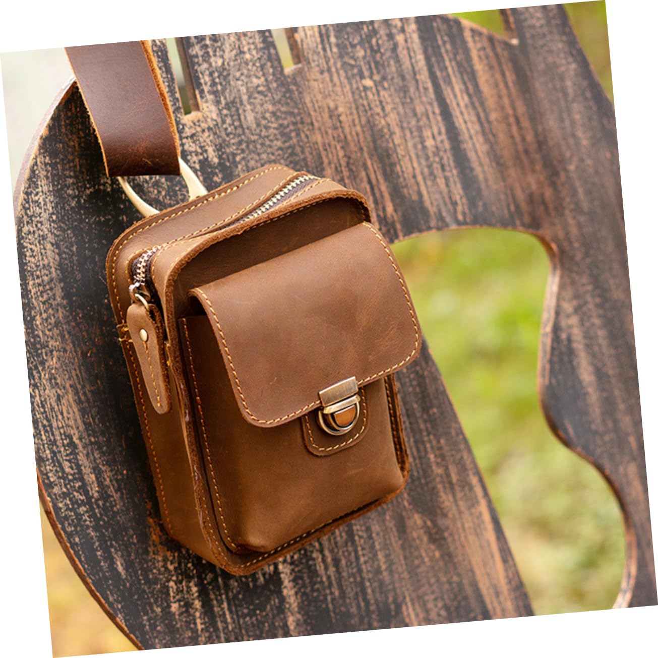 HEMOTON Marsupio Multifunzione per Cellulare da Cintura in Cuoio Marrone | 1 Pezzo Accessori Casuali, Stile Retrò e Linee Semplici, per Sport All'aperto