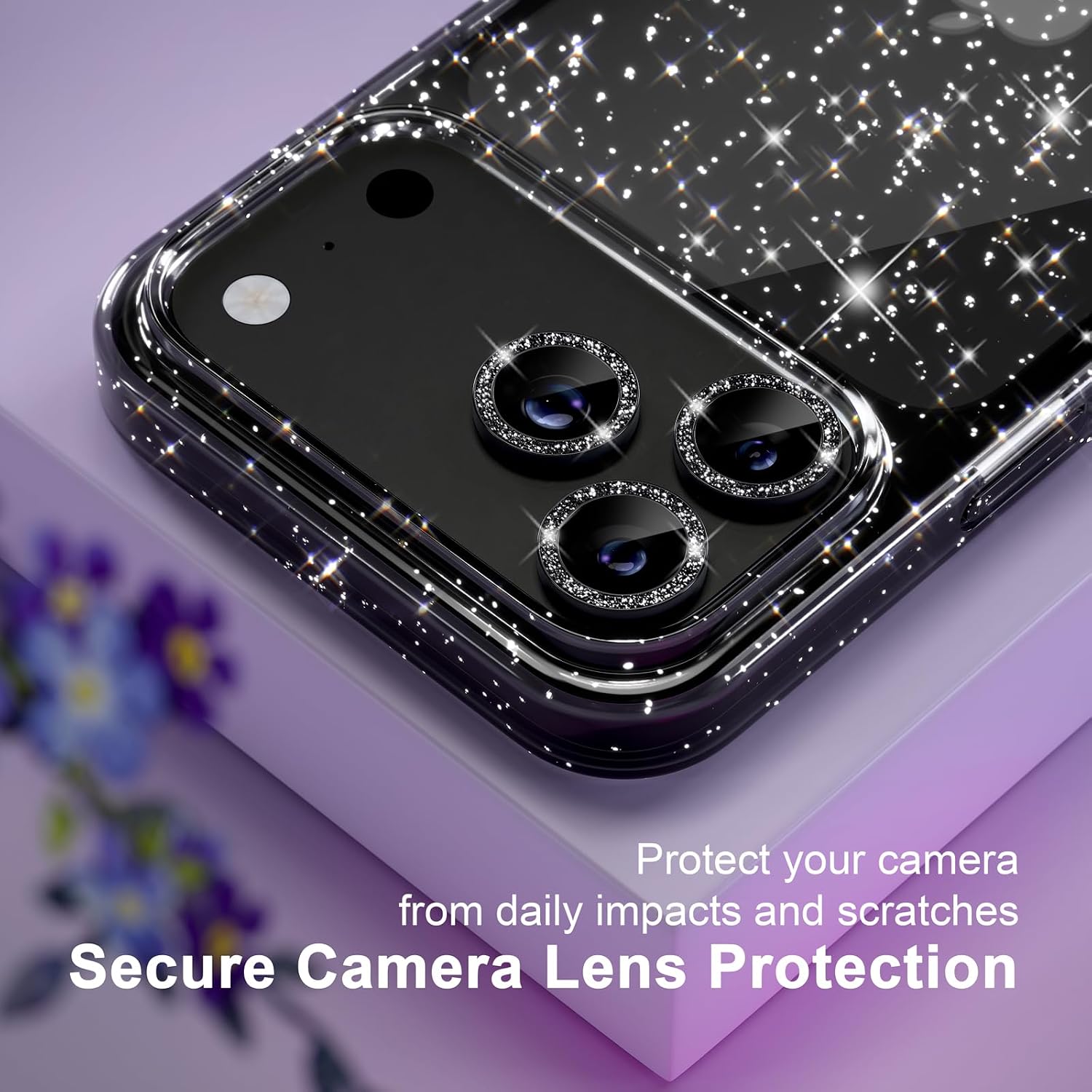 Choiche for iPhone 18 Pro Max Case Clear Women Girly (Glitter Black) image 3