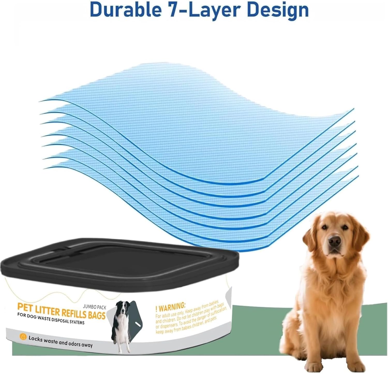 4 Pack 42 FT Jumbo Square Refills Disposal Bags Refill Compatible with Pet Dogs Genie Dog Waste Disposal System Pails, Ultimate Odor Control Dog Poop Bags