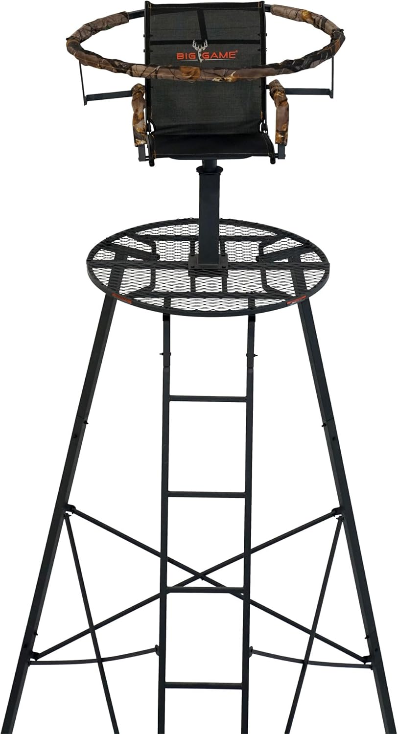 Big Game Apex Tripod Stand, 1 Person Deer Hunting Climbing Ladder Stand with Rotating Seat and Shooting Rail, 12.5'