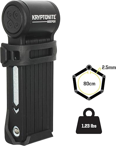 Miniatura 4 de Kryptonite Keeper Mini candado plegable para bicicleta, compacto, ligero, de alta seguridad, antirrobo, plegable, con 2 llaves y soporte para
