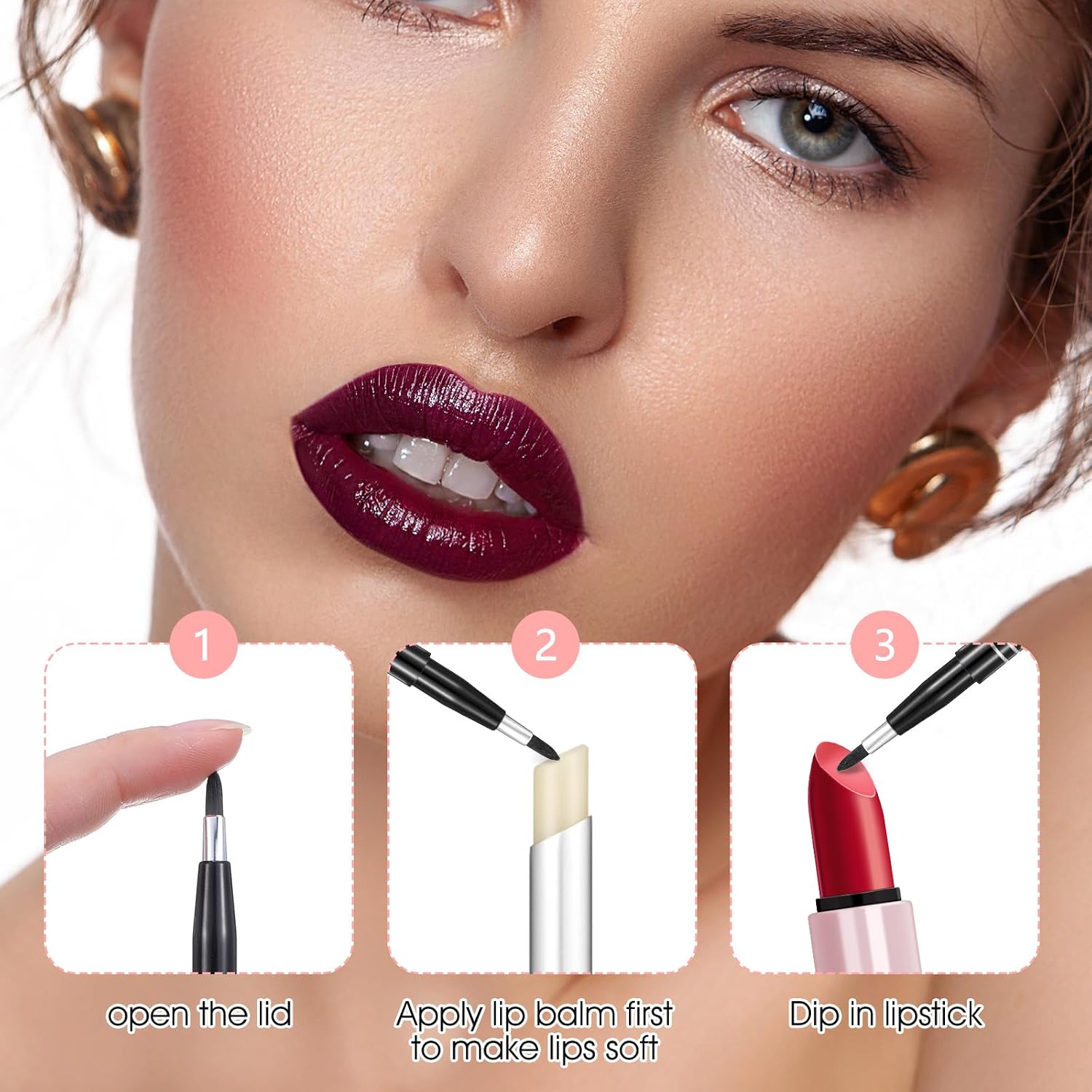 4 Pcs Retractable Lip Brush,Rounded Head Lipstick Brush Retractable Portable Lip Liner Brushes Lips Balm Applicator for Travel Makeup Kit