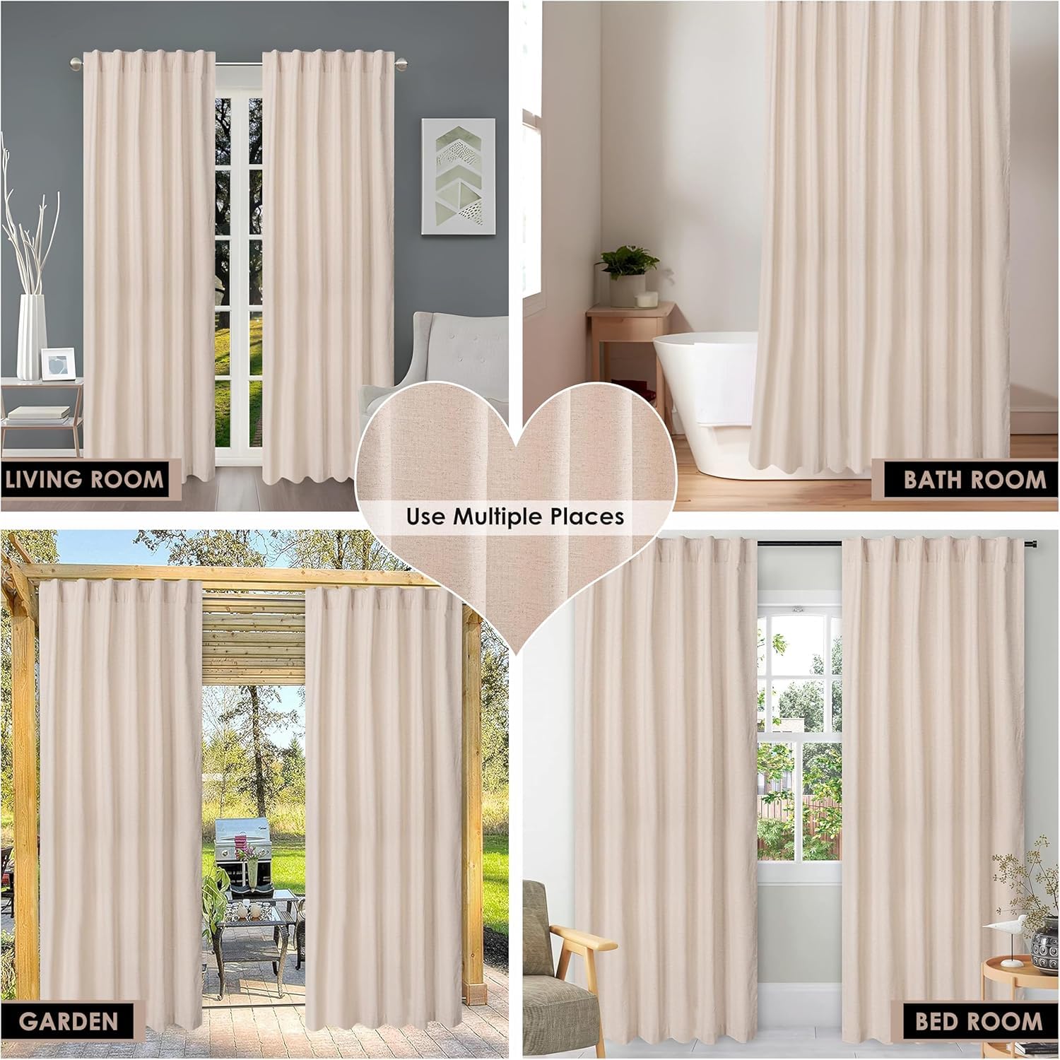 HOMIDATE Lot de 2 panneaux de rideaux en coton et lin naturel, 127 x 274,3 cm