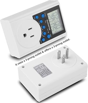 Outlet Timer, NEARPOW Dual Digital Light Timer with 2 Independently-Controlled Outlets, Timed Programs, 24-Hour and 7-Day Programmable,Indoor Heavy Duty Electrical Timer Switch, 3 Prong, 15A/1800W