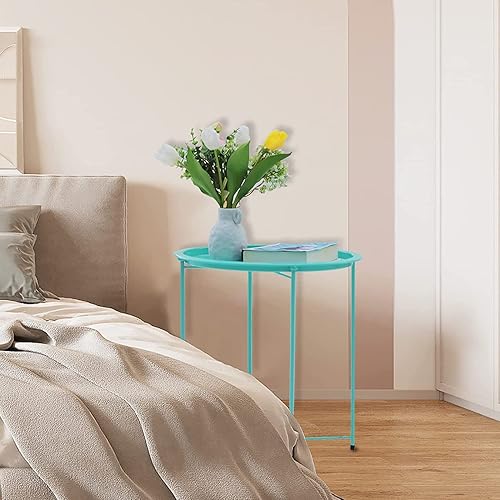 Miniatura 8 de Garden 4 you Juego de 2 mesas auxiliares, mesa auxiliar para exteriores, mesa pequeña para patio, mesa auxiliar de metal, mesa auxiliar redonda