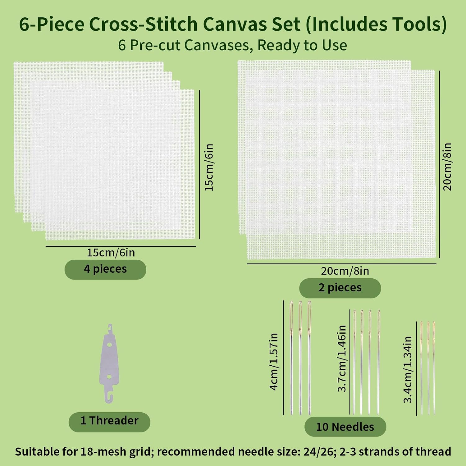 NQEUEPN 6pcs 18 Mesh Blank Needlepoint Canvas with Needles & Threader