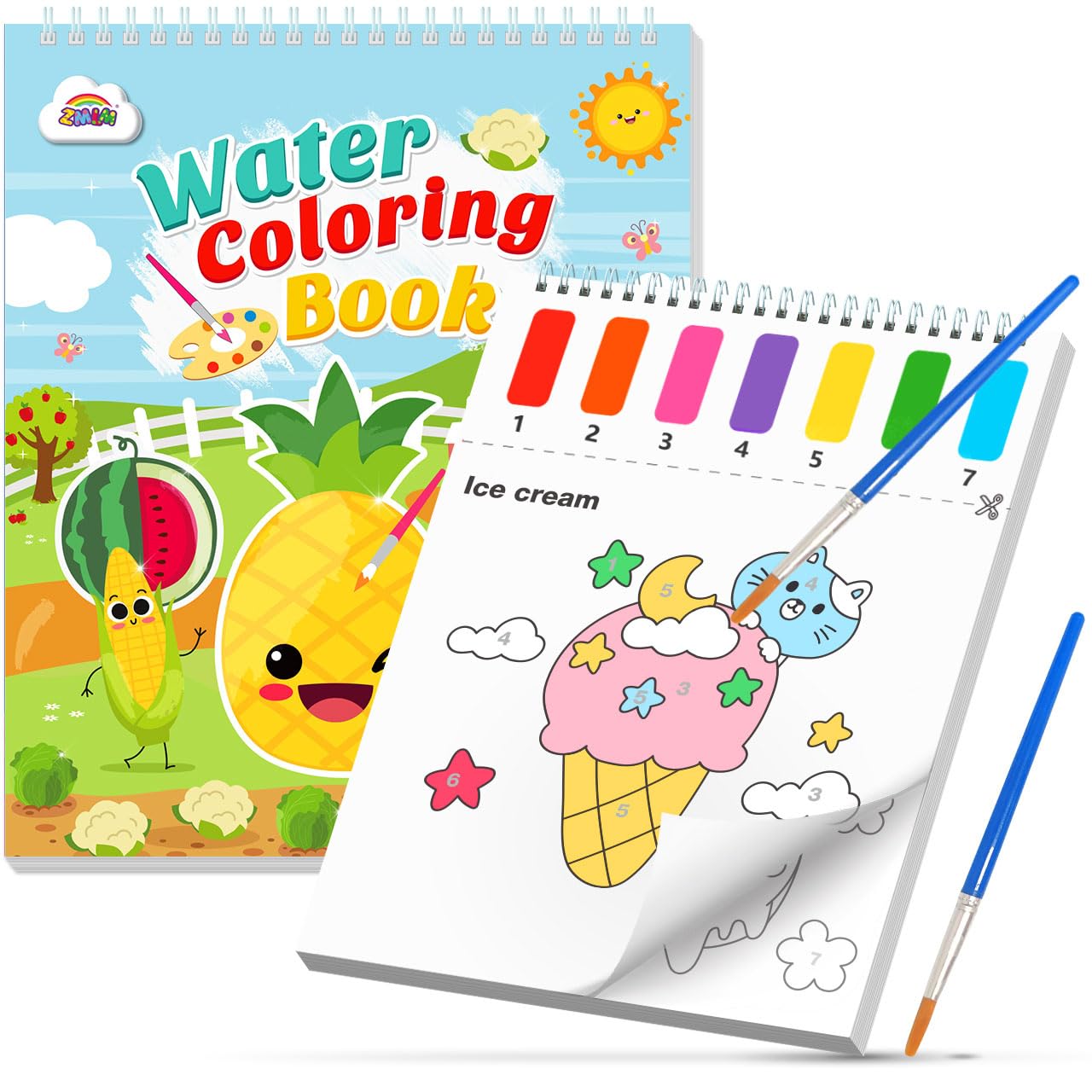 ZMLM Dipingi con Libro da Colorare ad Acqua per Bambini Piccoli, Libro di Pittura ad Acquerello con Pennello, Libro Magico da Colorare Acqua per Bambini 3 4 5 6 7 8 Anni - Food