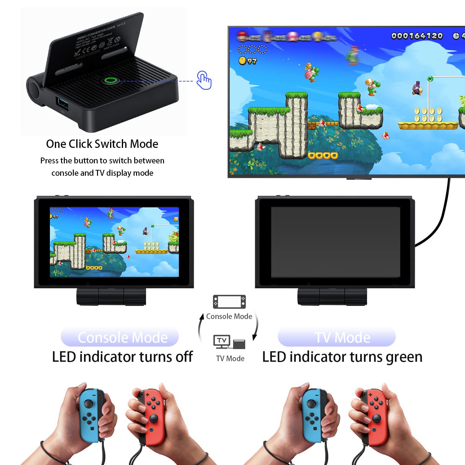 Wigearss Chargeur Dock Station d'accueil TV pour NS Switch/Switch OLED avec Adaptateur Type C vers HDMI Port USB 3.0