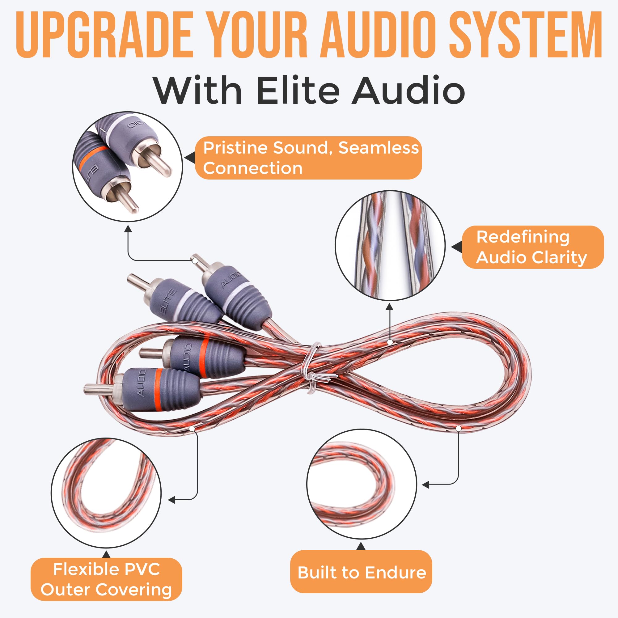 Elite 2 Canales de Audio par Trenzado Cable RCA Interconnect Split Pin Conector 100% Cobre Profesional de cancelación de Ruido