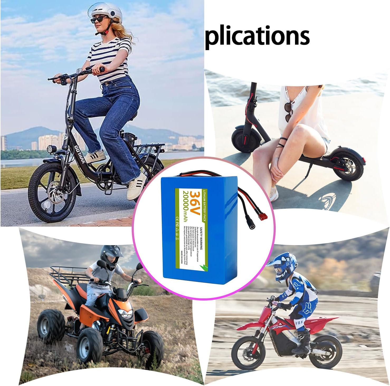 36V/48V Lithium Battery Pack 8Ah/12AH/20AH/25AH Equipped with 30A (BMS) Applicable to 150W/200W/550W/750W/1000W DIY Projects Bike Battery