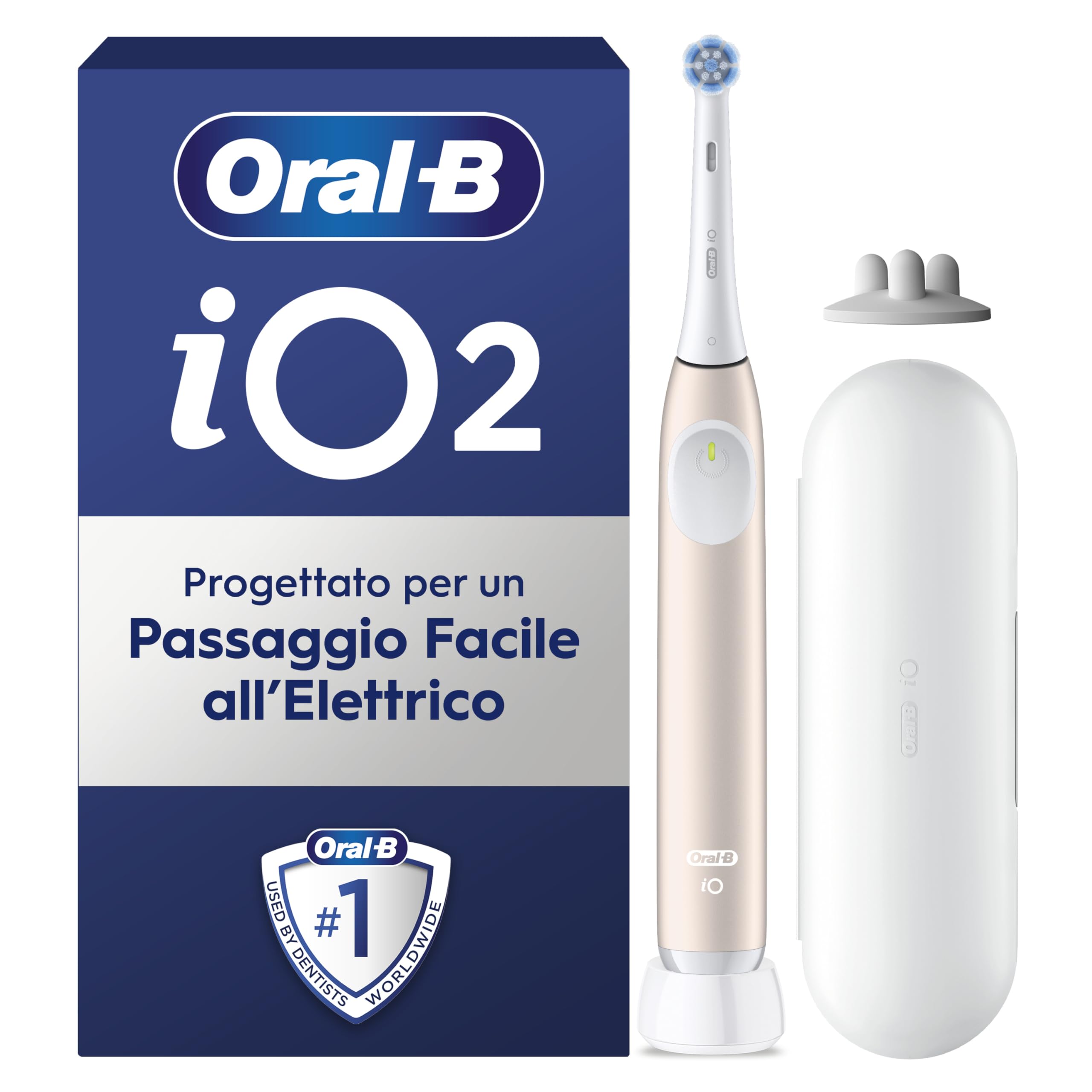 Oral-B iO 2 Spazzolino Elettrico Oral B, Rosa, 1 Testina Di Ricambio, 1 Custodia Da Viaggio, Supporto per testine, Spazzolino, Delicato sulle Gengive, Efficace sulla placca, Sensore di Pressione