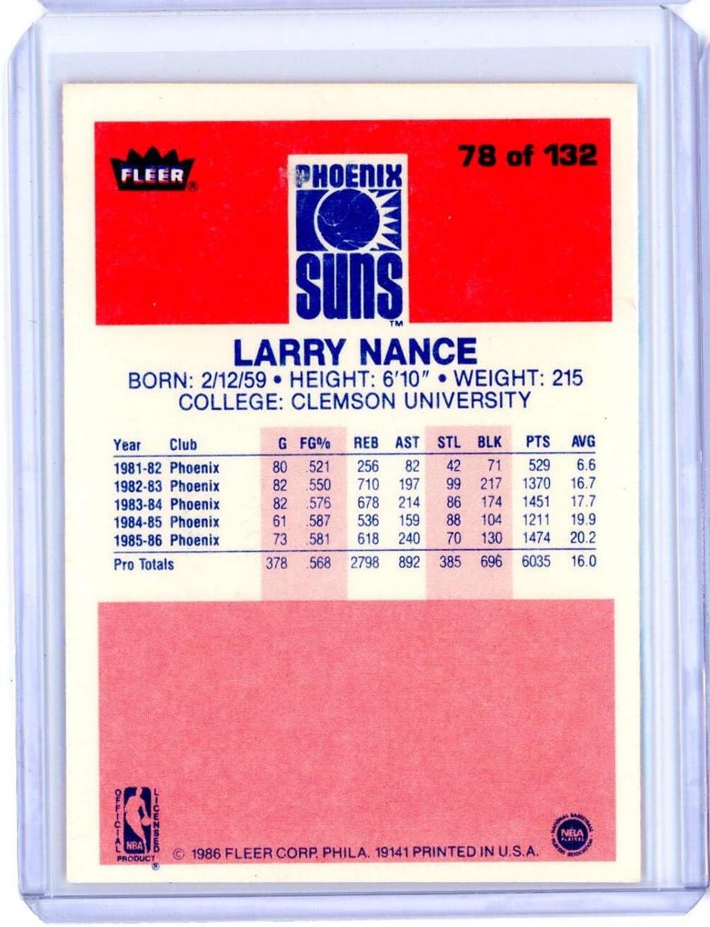 Vintage 1986 Fleer Larry Nance #78 Rookie RC Basketball Card
