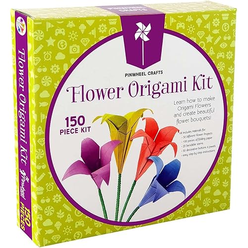 Pinwheel Crafts Origami Papers Kit - Multicolor Flower Origami Kit for Kids,Teens and Adults Ages 6 7 8 9 10 11 12+, Arts and Paper Crafts for Kids 150 Pcs - Fun Foldable Gift