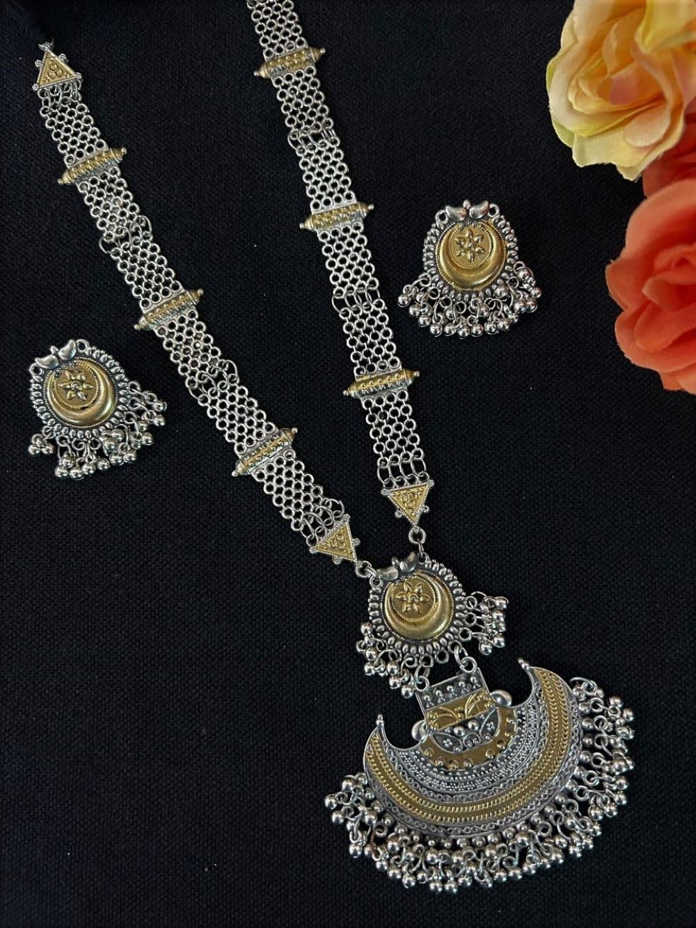 Ethnic Indian Silver Oxidized Dual Tone Fashion Handmade Statement Afghani Tribal Necklace Jewelry - Image 2