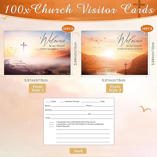Miniatura 3 de 101 tarjetas de visita para la iglesia 1 letrero de madera de bienvenida a nuestra iglesia, 100 tarjetas de visita a la iglesia, tarjetas de
