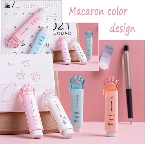 Miniatura 6 de Borrador retráctil, 4 borradores de goma push-pull sin rastro, útiles para empujar y tirar de la pata de gato, lindo borrador de goma adecuado para