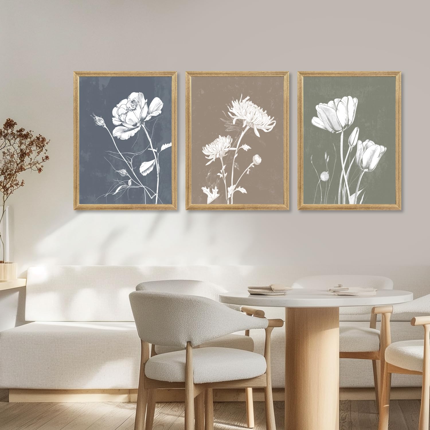 WLHARTT Set 3 Stampe Botaniche Boho - Crisantemo Tulipano Rosa - Poster Minimal Vintage 30,5x40,6 Cm - 4