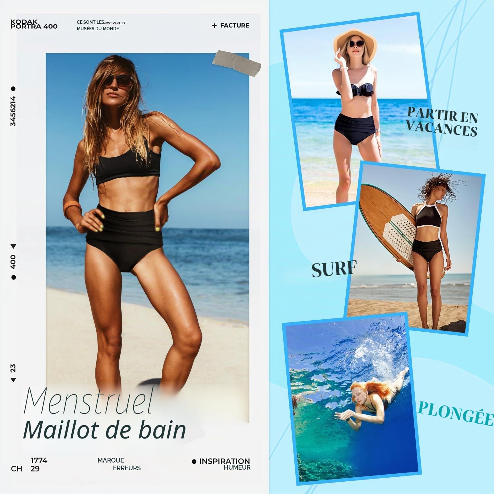 Maillot de bain menstruel pour adolescentes et femmes, short taille haute pour femme, pantalon menstruel étanche pour la natation, la plage